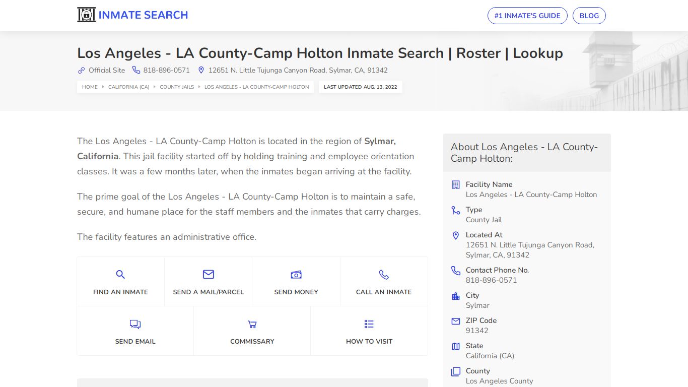 Los Angeles - LA County-Camp Holton Inmate Search | Roster ...